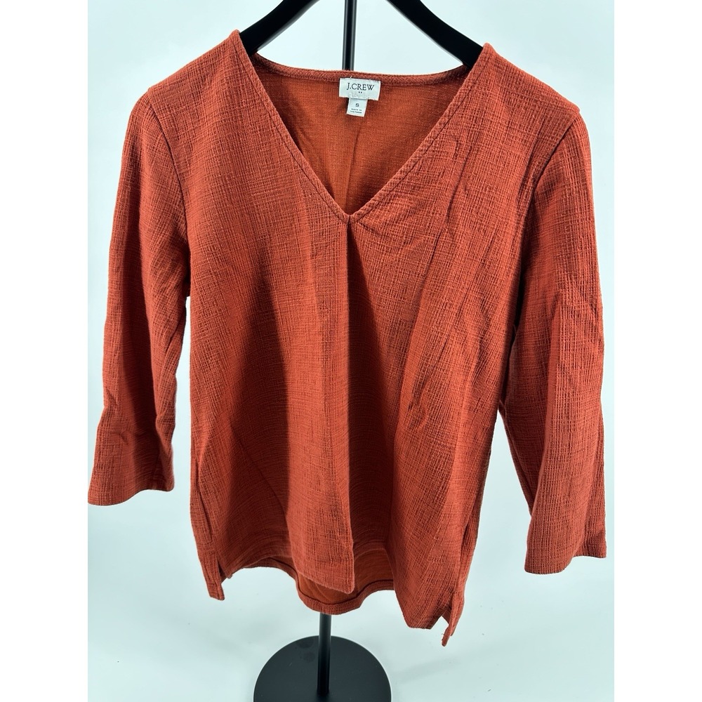 J Crew V-Neck 3/4 Sleeve Textured Top Women's Size Small Burnt Orange Fall